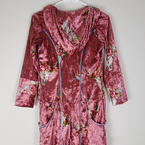 Autumn Teneyl Angel Pink Floral Jumpsuit Velour Sustainable Organic size Small - Picture 11 of 13